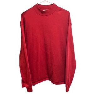 Anvil Cotton Deluxe Shirt Men Large Mock Neck Red Long Sleeve Heavy Vintage 90s